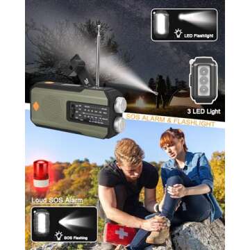 Emergency Hand Crank Radio with 3 LED Flashlight, AM/FM/NOAA Portable Weather Radio with Phone Charger, Solar Powered USB Charged Radio for Indoor Outdoor Camping, SOS Alarm (WB01 Green)