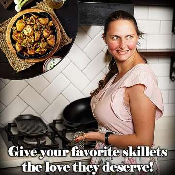 Mythrojan Cast Iron Cleaner, 3.9 Inches Rectangle Chainmail Scrubber with Hanging Ring Dishcloth Sta...