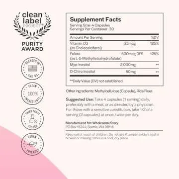 Myo-Inositol & D-Chiro Inositol Capsules with MTHF, Folate, Vitamin D| Support for Ovarian Function,...