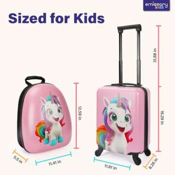 emissary Kids Luggage With Wheels For Girls, Unicorn Kids Luggage Set, Childrens Luggage For Girls W...