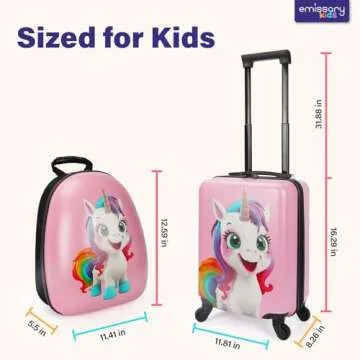emissary Kids Luggage With Wheels For Girls, Unicorn Kids Luggage Set, Childrens Luggage For Girls W...