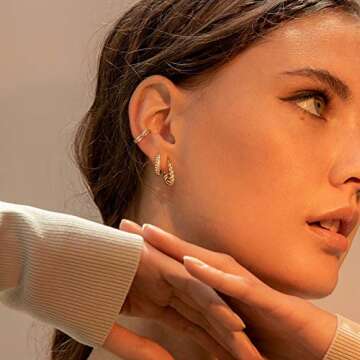 Mevecco Gold Chunky Twist Huggie Hoop Earrings 14K Gold Plated Dainty Thick Twist Ear Cute Small Sleeper Mini Huggie Earring Tiny Minimalist Wide Hoop Earrings for Women