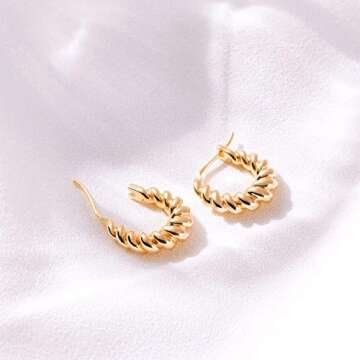 Mevecco Gold Chunky Twist Huggie Hoop Earrings 14K Gold Plated Dainty Thick Twist Ear Cute Small Sleeper Mini Huggie Earring Tiny Minimalist Wide Hoop Earrings for Women