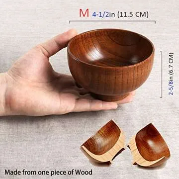 Cospring Handmade Wood Bowls - 4PCS Jujube Bowls for Rice, Soup, and More