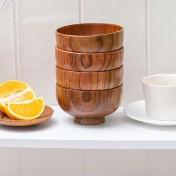 Cospring 4PCS Handmade Wood Bowls - Miso Soup, Rice, Snacks