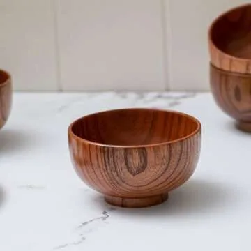 Cospring 4PCS Handmade Wood Bowls - Miso Soup, Rice, Snacks