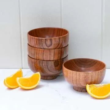 Cospring 4PCS Handmade Wood Bowls - Miso Soup, Rice, Snacks