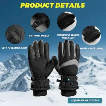 Trifabricy Winter Ski Gloves - Waterproof Windproof Gloves for Men & Women, Touchscreen Snow Gloves for Cold Weather, Thermal Warm Gloves for Skiing Snowbarding Driving, Black