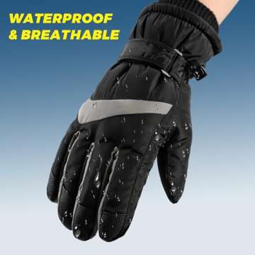 Trifabricy Winter Ski Gloves - Waterproof Windproof Gloves for Men & Women, Touchscreen Snow Gloves for Cold Weather, Thermal Warm Gloves for Skiing Snowbarding Driving, Black