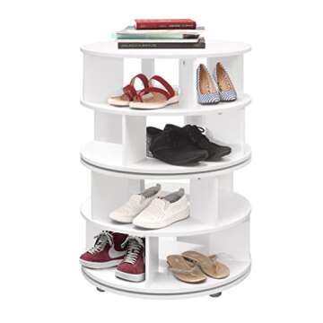Kings Brand Furniture – 4-Tier Rotating Lazy Susan Shoe Rack, 360° Revolving Shoe Storage Organizer for Closet Entryway Bedroom Hallway, White