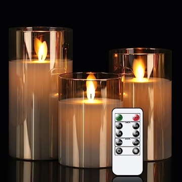 GenSwin LED Flameless Flickering Battery Operated Candles with 10-Key Remote Control, Real Wax Movin...