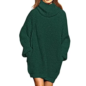 Women's Cozy Turtleneck Oversized Pullover Sweater Dress with Pockets