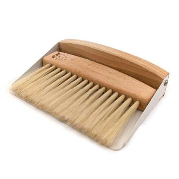 A&J Koti Table Crumb Sweeper - Small Mini Metal Dustpan and Hand Brush Combo Set - Wood Crumber for Servers, Restaurants, Home and Kitchen - Crumb Cleaning Set