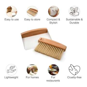 A&J Koti Table Crumb Sweeper - Small Mini Metal Dustpan and Hand Brush Combo Set - Wood Crumber for Servers, Restaurants, Home and Kitchen - Crumb Cleaning Set