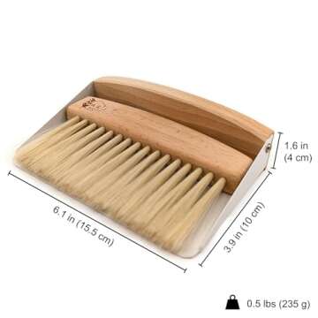 A&J Koti Table Crumb Sweeper - Small Mini Metal Dustpan and Hand Brush Combo Set - Wood Crumber for Servers, Restaurants, Home and Kitchen - Crumb Cleaning Set