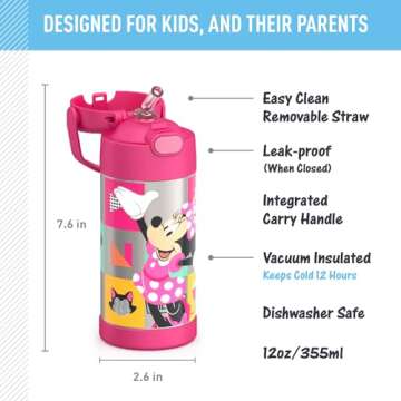 THERMOS FUNTAINER Water Bottle with Straw - 12 Ounce - Kids Stainless Steel Vacuum Insulated Water B...