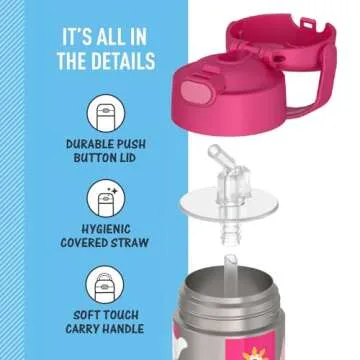 THERMOS FUNTAINER Water Bottle with Straw - 12 Ounce - Kids Stainless Steel Vacuum Insulated Water Bottle with Lid, Preschool Minnie