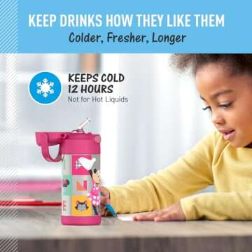 THERMOS FUNTAINER Water Bottle with Straw - 12 Ounce - Kids Stainless Steel Vacuum Insulated Water Bottle with Lid, Preschool Minnie