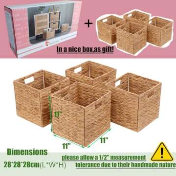 JGJCYO9 Storage Baskets Wicker Cube Baskets Foldable Handwoven Water Hyacinth Laundry Organizer,Cube Storage Baskets,Set of 4 pcs Baskets-11x11x11inch