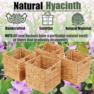 JGJCYO9 Storage Baskets Wicker Cube Baskets Foldable Handwoven Water Hyacinth Laundry Organizer,Cube Storage Baskets,Set of 4 pcs Baskets-11x11x11inch