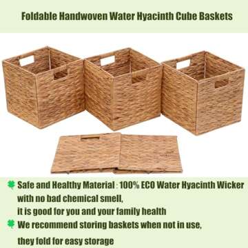 JGJCYO9 Storage Baskets Wicker Cube Baskets Foldable Handwoven Water Hyacinth Laundry Organizer,Cube Storage Baskets,Set of 4 pcs Baskets-11x11x11inch