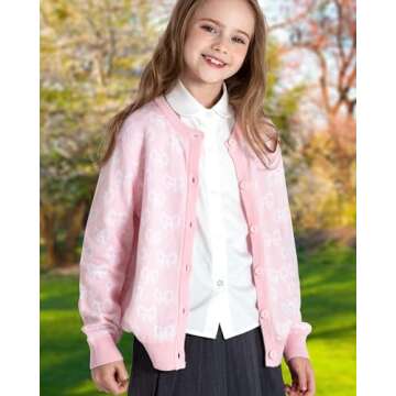 BOBOYOYO Girls Cute Cardigan 100% Cotton Girls Button Up Sweater Long Sleeve Kids Knit Cardigan Crewneck Casual Kawii Clothes