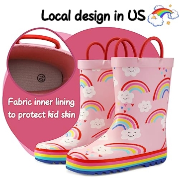K KomForme Kids Rain Boots Waterproof Fun Designs