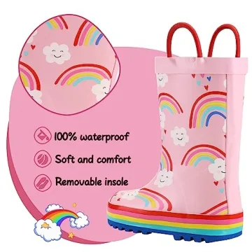 K KomForme Kids Rain Boots Waterproof Fun Designs