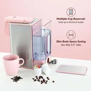 Mecity Pink Coffee Maker 3-in-1 Single Serve Coffee Machine, For Flat Bottom Coffee Capsule, Ground Coffee, 6 to 10 Ounce Cup, Removable 50 Oz Water Reservoir, 120V 1150W