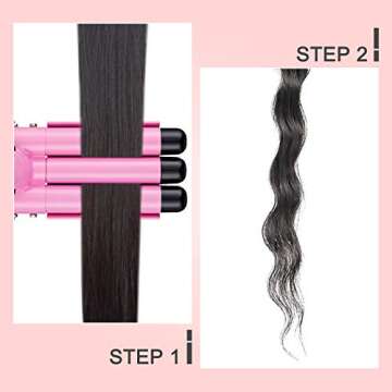Hair Curling 3 Barrel Hair Curling Irons ，with LCD Temperature Display, Dual Voltage Crimp Temperature Adjustable Portable (Pink).
