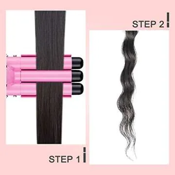Hair Curling 3 Barrel Hair Curling Irons ，with LCD Temperature Display, Dual Voltage Crimp Temperature Adjustable Portable (Pink).