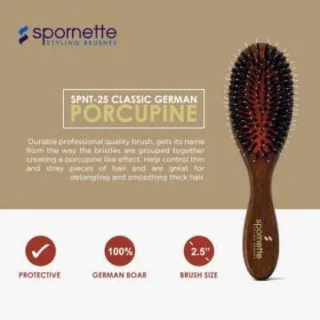 Spornette Boar Bristle Hair Brush for Women - Porcupine Brush with German Boar and Nylon Bristles fo...