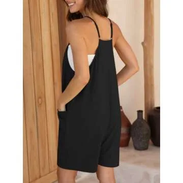 DEEP SELF Black Rompers for Women Cotton Linen Casual Loose Short Overalls Adjustable Spaghetti Straps Shorts Jumpsuit