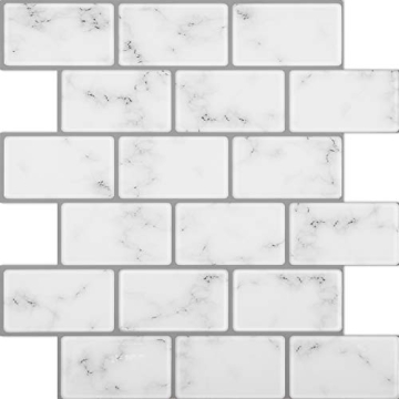 Lagute 5-Sheet 12" x 12" Thicker Design Stick on Backsplash Tiles, Easy DIY Marble White Subway Tile