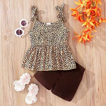 zarmfly Baby Girls Clothes Set Toddler girl Leopard Print Ruffle Tank Top and Shorts 2 Piece Summer ...