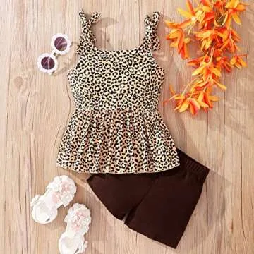 zarmfly Baby Girls Clothes Set Toddler girl Leopard Print Ruffle Tank Top and Shorts 2 Piece Summer Outfit Set 2t