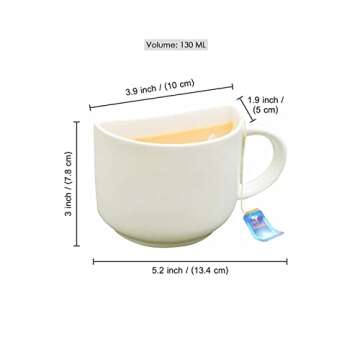 ExclusiveLane Unique Half Ceramic Tea Cups Set for Tea (White, 130 ML, Microwave & Dishwasher Safe) - Coffee Mugs Set of 2 Coffee Cups Housewarming Gift