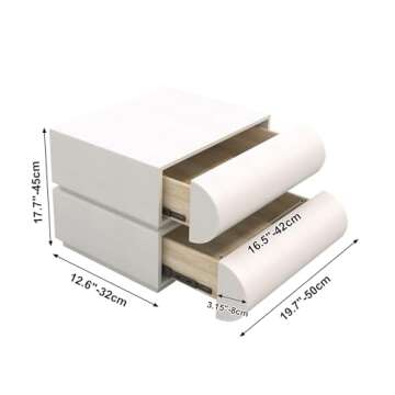 HIMAmonkey Nightstand with 2 Drawer, Bedside Table with Microfibre Leather, Fashion Night Stand for Bedroom, No Assembly Required-White