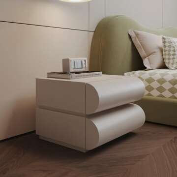 HIMAmonkey Nightstand with 2 Drawer, Bedside Table with Microfibre Leather, Fashion Night Stand for Bedroom, No Assembly Required-White