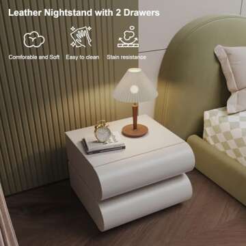 HIMAmonkey Nightstand with 2 Drawer, Bedside Table with Microfibre Leather, Fashion Night Stand for Bedroom, No Assembly Required-White