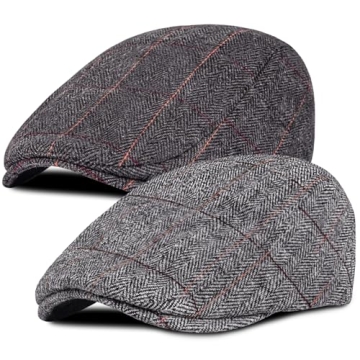 Senker 2 Pack Men's Classic Herringbone Tweed Wool Blend Flat Cap Ivy Gatsby Newsboy Cabbie Driving ...