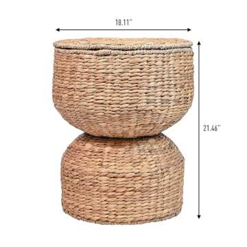 happimess SAT1000A Bhola 18" Hourglass Handwoven Hyacinth Storage Accent Table with Lid for Storage and Decoration in Bedroom, Living Room, Kitchen, Dining Room, Entryway, Guestroom, Natural