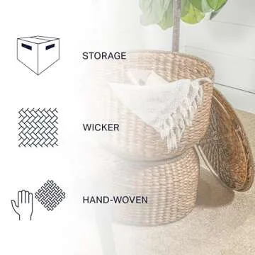 happimess SAT1000A Bhola 18" Hourglass Handwoven Hyacinth Storage Accent Table with Lid for Storage and Decoration in Bedroom, Living Room, Kitchen, Dining Room, Entryway, Guestroom, Natural