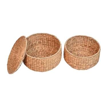 happimess SAT1000A Bhola 18" Hourglass Handwoven Hyacinth Storage Accent Table with Lid for Storage and Decoration in Bedroom, Living Room, Kitchen, Dining Room, Entryway, Guestroom, Natural