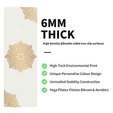 nuveti Yoga Mat Print Extra Thick TPE Non Slip Fitness Exercise Mat with Carrying Bag,72"x24" Extra Thick 6MM Exercise & Workout Mat for Yoga, Pilates Fitness and Floor Exercises