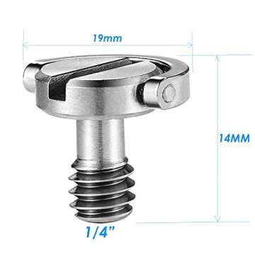 5 Packs Premium Stainless Steel D-Ring 1/4" Tripod Screws for Secure Mounting