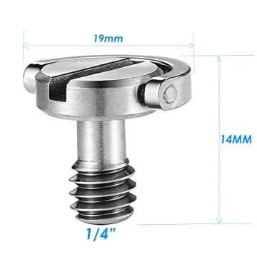 5 Packs Premium Stainless Steel D-Ring 1/4" Tripod Screws for Secure Mounting