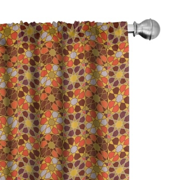 Lunarable Retro Curtains, Colorful Rhythmic Traditional 70's Vintage Flowers Inspired Motifs Illustr...