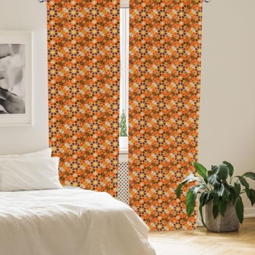 Lunarable Retro Curtains - 2 Panel Set for Vibrant Decor
