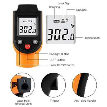 Digital Infrared Thermometer Laser Temperature Gun Non-Contact -50℃ ~ 400℃(-58℉~752℉)